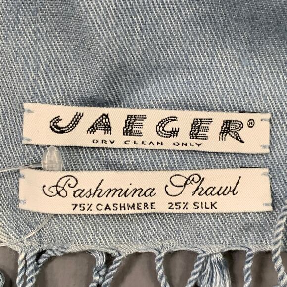 JAEGER Blue Cashmere Silk Fringe Pashmina Scarf Shawl - Picture 4 of 5